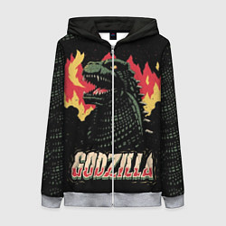 Толстовка на молнии женская Flame Godzilla, цвет: 3D-меланж