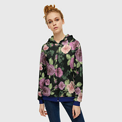 Толстовка на молнии женская Кусты роз, цвет: 3D-синий — фото 2