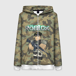 Толстовка на молнии женская Roblox 23 February Camouflage, цвет: 3D-белый