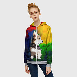 Толстовка на молнии женская Корги, цвет: 3D-меланж — фото 2