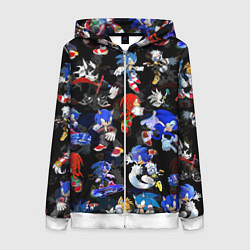 Толстовка на молнии женская Sonic паттерн, цвет: 3D-белый