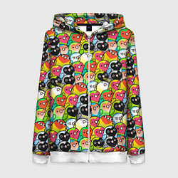 Толстовка на молнии женская Папуги, цвет: 3D-белый