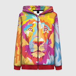 Толстовка на молнии женская Акварельный лев, цвет: 3D-красный