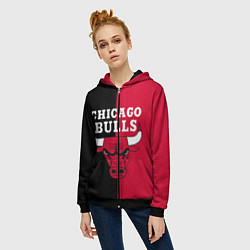 Толстовка на молнии женская Чикаго Буллз, цвет: 3D-черный — фото 2