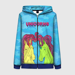 Толстовка на молнии женская Colored unicorns, цвет: 3D-синий
