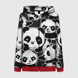 Толстовка на молнии женская Смешные панды, цвет: 3D-красный