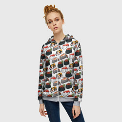 Толстовка на молнии женская Котики Суши, цвет: 3D-меланж — фото 2