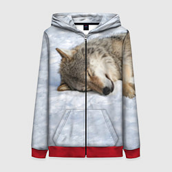 Толстовка на молнии женская Спящий Волк, цвет: 3D-красный