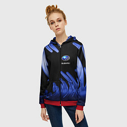 Толстовка на молнии женская Subaru, цвет: 3D-красный — фото 2