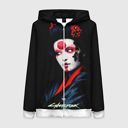 Толстовка на молнии женская Cyberpunk 2077 самурай, цвет: 3D-белый