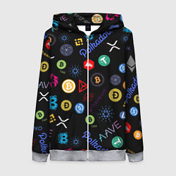 Женская толстовка на молнии BITCOIN PATTERN БИТКОИН Z