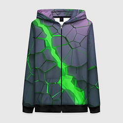 Толстовка на молнии женская ЗЕЛЕНЫЙ РАЗЛОМ 3Д РАЗЛОМ, цвет: 3D-черный