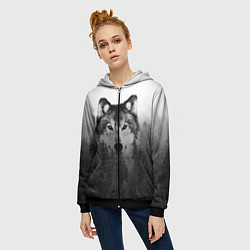 Толстовка на молнии женская Волк, цвет: 3D-черный — фото 2