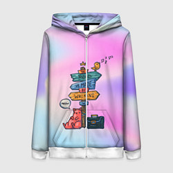 Женская толстовка на молнии Кот путешественник