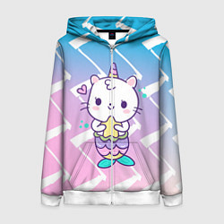 Женская толстовка на молнии Котик-рыбка-единорог