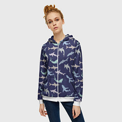 Толстовка на молнии женская Акулы разные, цвет: 3D-белый — фото 2