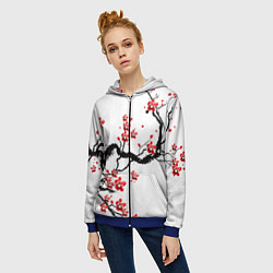 Толстовка на молнии женская САКУРА ЦВЕТЁТ И БЛАГАУХАЕТ, цвет: 3D-синий — фото 2