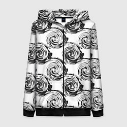 Толстовка на молнии женская Черно-белый абстрактный узор, цвет: 3D-черный
