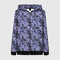 Толстовка на молнии женская Сине-фиолетовый цветочный узор, цвет: 3D-черный