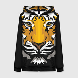 Толстовка на молнии женская Суровый взгляд тигра, цвет: 3D-черный