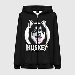 Толстовка на молнии женская Собака Хаски Husky, цвет: 3D-черный