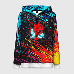 Женская толстовка на молнии Cyberpunk 2077 Цветные брызги