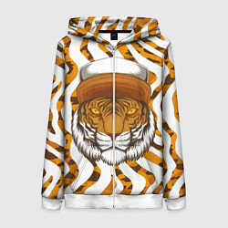 Толстовка на молнии женская Тигр в кепке, цвет: 3D-белый