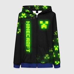 Толстовка на молнии женская MINECRAFT NEON LOGO CREEPER, цвет: 3D-синий