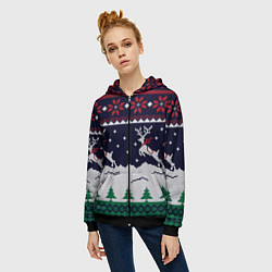 Толстовка на молнии женская СВИТЕР С ОЛЕНЯМИ DEER SWEATER, цвет: 3D-черный — фото 2