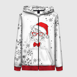 Женская толстовка на молнии Новогодний тигр летящие снежинки