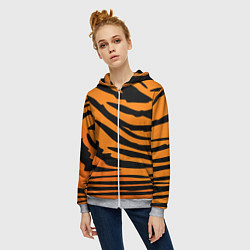 Толстовка на молнии женская Шкура шерсть тигра, цвет: 3D-меланж — фото 2