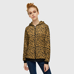 Толстовка на молнии женская Леопард Leopard, цвет: 3D-черный — фото 2
