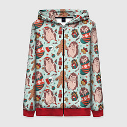 Женская толстовка на молнии Новогодний ёжик и щелкунчик