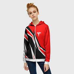 Толстовка на молнии женская TESLA MOTORS RED LINE ТЕСЛА, цвет: 3D-белый — фото 2