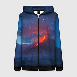 Женская толстовка на молнии Извержение вулкана ночью