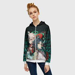 Толстовка на молнии женская КАЗУХА И СЯО XIAO AND KAZUHA GENSHIN, цвет: 3D-белый — фото 2