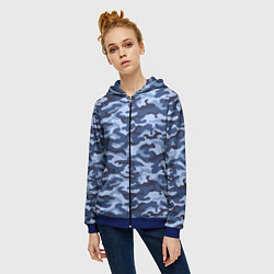 Толстовка на молнии женская Синий Камуфляж Camouflage, цвет: 3D-синий — фото 2