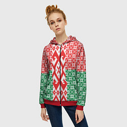 Толстовка на молнии женская Белоруссия Обережные Узоры Алатырь, цвет: 3D-красный — фото 2