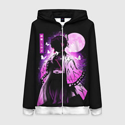 Толстовка на молнии женская Шинобу Кочо силуэт Клинок рассекающего демона, цвет: 3D-белый