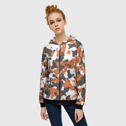Толстовка на молнии женская Orange Camo, цвет: 3D-черный — фото 2