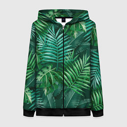 Толстовка на молнии женская Tropical plants pattern, цвет: 3D-черный