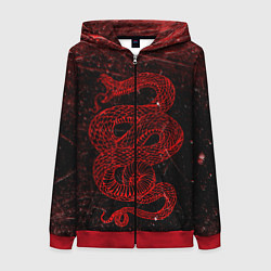 Толстовка на молнии женская Красная Змея Red Snake Глитч, цвет: 3D-красный