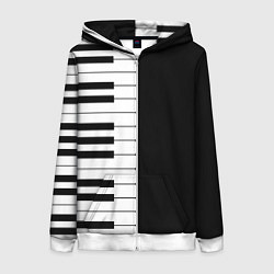 Толстовка на молнии женская Черно-Белое Пианино Piano, цвет: 3D-белый