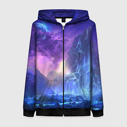 Толстовка на молнии женская Фантастический пейзаж Водопад Неон, цвет: 3D-черный
