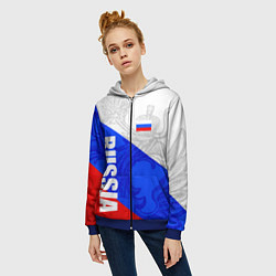 Толстовка на молнии женская RUSSIA - SPORTWEAR - ТРИКОЛОР, цвет: 3D-синий — фото 2