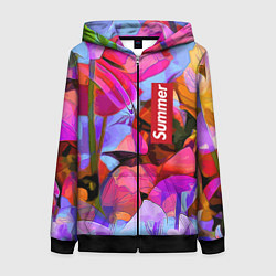 Толстовка на молнии женская Красочный летний цветочный паттерн Summer color pa, цвет: 3D-черный