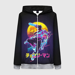 Толстовка на молнии женская CHAINSAW MAN on the background of the moon, цвет: 3D-меланж