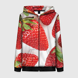 Толстовка на молнии женская Strawberries, цвет: 3D-черный