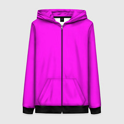 Толстовка на молнии женская Однотонный розовый неоновый Пион, цвет: 3D-черный