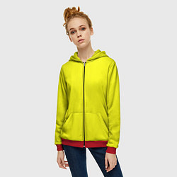 Толстовка на молнии женская Однотонный неоновый лимонный желтый тон, цвет: 3D-красный — фото 2